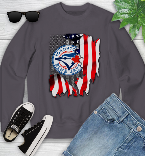 Toronto Blue Jays MLB Baseball American Flag Youth Sweatshirt 5