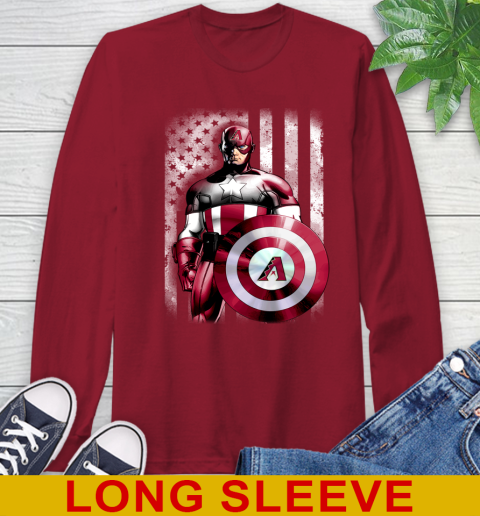 Arizona Diamondbacks MLB Baseball Captain America Marvel Avengers American Flag Shirt Long Sleeve T-Shirt 9