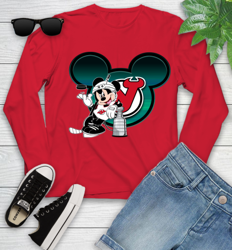 NHL New Jersey Devils Stanley Cup Mickey Mouse Disney Hockey T Shirt Youth Long Sleeve 11