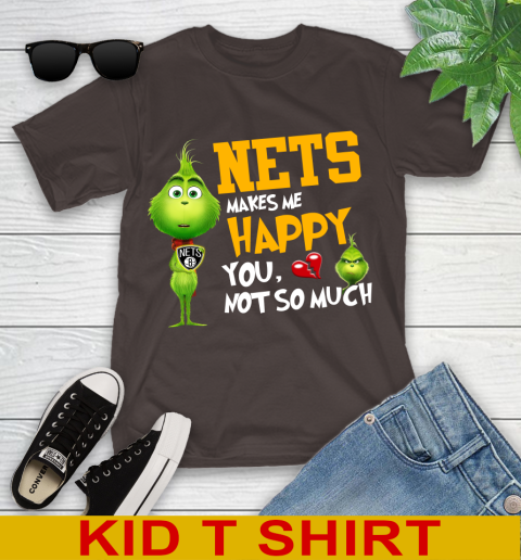 NBA Brooklyn Nets Makes Me Happy You Not So Much Grinch Basketball Sports Youth T-Shirt 6
