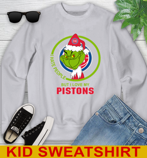 Detroit Pistons NBA Christmas Grinch I Hate People But I Love My Favorite Basketball Team Youth Sweatshirt 4