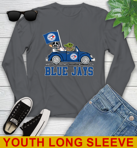 MLB Baseball Toronto Blue Jays Darth Vader Baby Yoda Driving Star Wars Shirt Youth Long Sleeve 9
