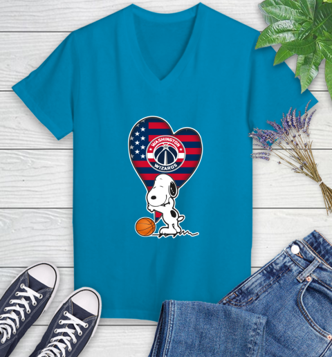 Washington Wizards NBA Basketball The Peanuts Movie Adorable Snoopy Women's V-Neck T-Shirt 7