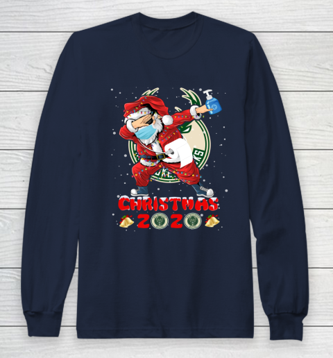 Milwaukee Bucks Funny Santa Claus Dabbing Christmas 2020 NBA Long Sleeve T-Shirt 2