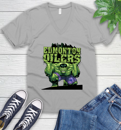 Edmonton Oilers NHL Hockey Incredible Hulk Marvel Avengers Sports V-Neck T-Shirt 4