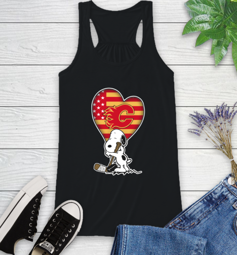 Calgary Flames NHL Hockey The Peanuts Movie Adorable Snoopy Racerback Tank 2