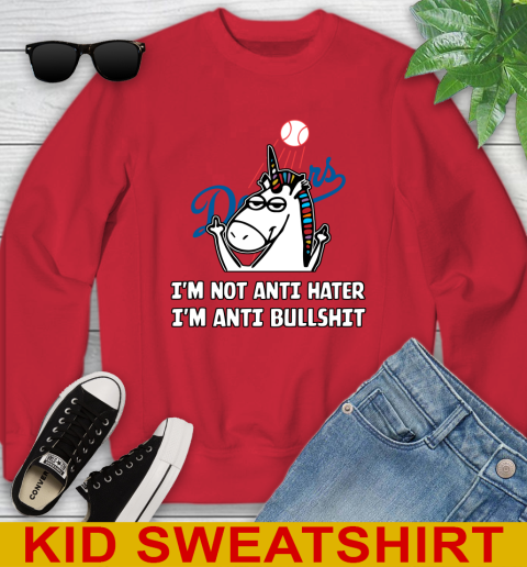 Los Angeles Dodgers MLB Baseball Unicorn I'm Not Anti Hater I'm Anti Bullshit Youth Sweatshirt 8