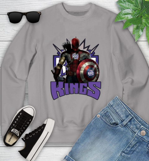 Sacramento Kings NBA Basketball Captain America Thor Spider Man Hawkeye Avengers Youth Sweatshirt 4