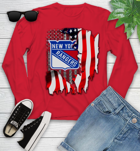 New York Rangers NHL Hockey American Flag Youth Long Sleeve 11