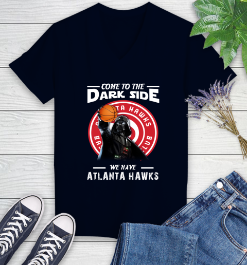 NBA Come To The Dark Side We Have Atlanta Hawks Star Wars Darth Vader Basketball Women's V-Neck T-Shirt 2