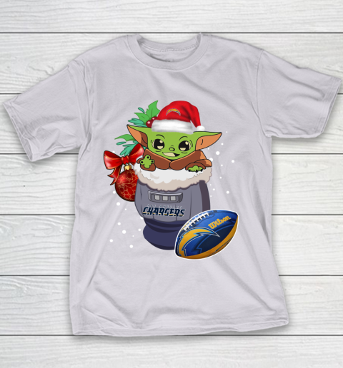 Los Angeles Chargers Christmas Baby Yoda Star Wars Funny Happy NFL Youth T-Shirt 5