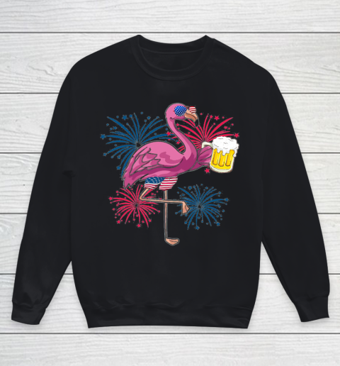 Beer Lover Funny Shirt Flamingo Cheer Beer American Flag Fireworks Independence Day Youth Sweatshirt