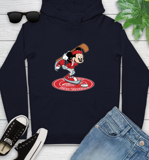 NHL Hockey Detroit Red Wings Cheerful Mickey Disney Shirt Youth Hoodie 4
