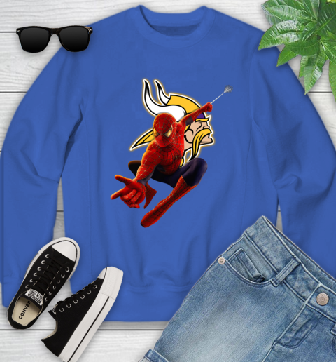NFL Spider Man Avengers Endgame Football Minnesota Vikings Youth Sweatshirt - Image 9