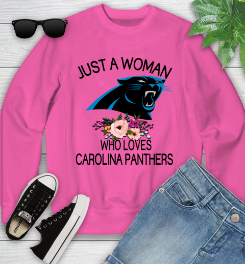 NFL Just A Woman Who Loves Carolina Panthers Football Sports Youth Sweatshirt 3