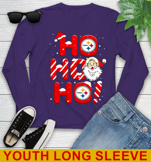 Pittsburgh Steelers NFL Football Ho Ho Ho Santa Claus Merry Christmas Shirt Youth Long Sleeve 4