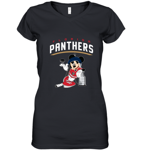 Mickey Florida Panthers With The Stanley Cup Hockey NHL Women's V-Neck T-Shirt