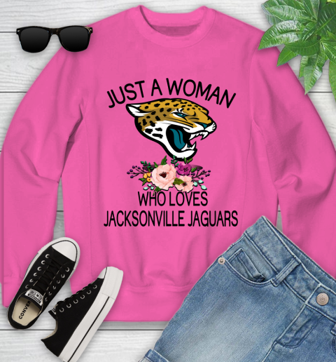 NFL Just A Woman Who Loves Jacksonville Jaguars Football Sports Youth Sweatshirt 3