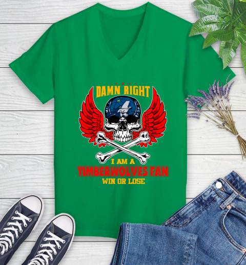 NBA Damn Right I Am A Minnesota Timberwolves Win Or Lose Skull Basketball Sports Women's V-Neck T-Shirt 5