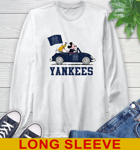 MLB Baseball New York Yankees Pluto Mickey Driving Disney Shirt Long Sleeve T-Shirt