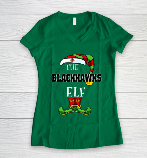 Chicago Blackhawks Christmas ELF Funny NHL Women's V-Neck T-Shirt 3