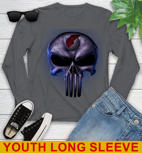 Portland Trail Blazers NBA Basketball Punisher Skull Sports Youth Long Sleeve 9