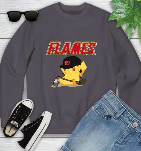 NHL Pikachu Hockey Sports Calgary Flames Youth Sweatshirt 6