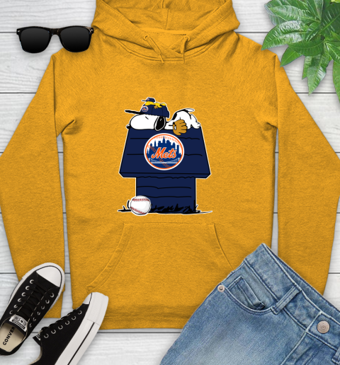 MLB New York Mets Snoopy Woodstock The Peanuts Movie Baseball T Shirt Youth Hoodie 3