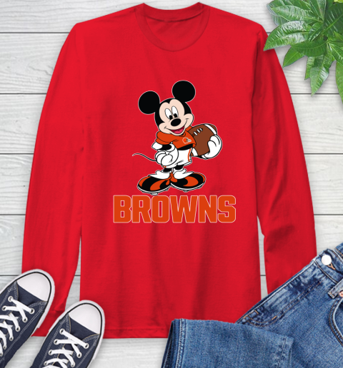 NFL Football Cleveland Browns Cheerful Mickey Mouse Shirt Long Sleeve T-Shirt 11