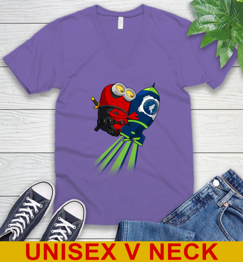 NBA Basketball Minnesota Timberwolves Deadpool Minion Marvel Shirt V-Neck T-Shirt 8
