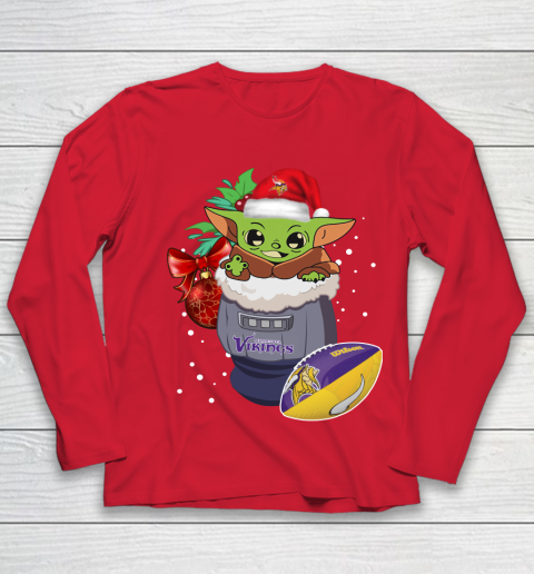 Minnesota Vikings Christmas Baby Yoda Star Wars Funny Happy NFL Youth Long Sleeve 10