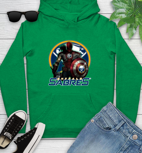 NHL Captain America Thor Spider Man Hawkeye Avengers Endgame Hockey Buffalo Sabres Youth Hoodie 7