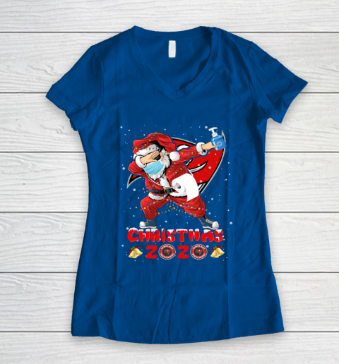 Tampa Bay Buccaneers Funny Santa Claus Dabbing Christmas 2020 NFL Women's V-Neck T-Shirt 7
