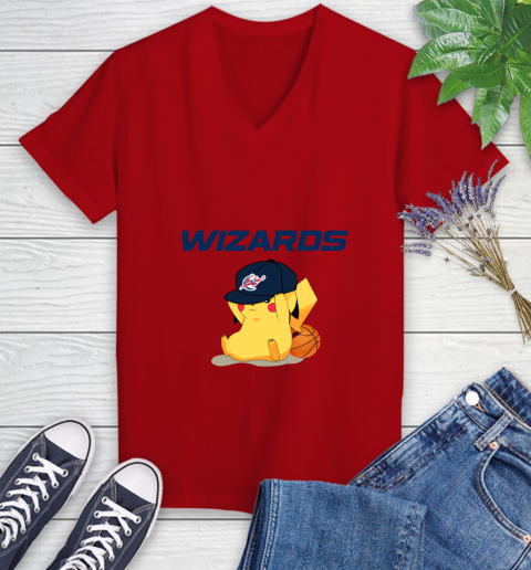 NBA Pikachu Basketball Sports Washington Wizards Women's V-Neck T-Shirt 12