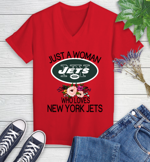 NFL Just A Woman Who Loves New York Jets Football Sports Women's V-Neck T-Shirt 7