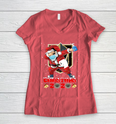 Vegas Golden Knights Funny Santa Claus Dabbing Christmas 2020 NHL Women's V-Neck T-Shirt 4