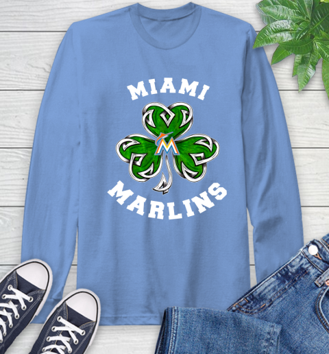 MLB Miami Marlins Three Leaf Clover St Patrick's Day Baseball Sports Long Sleeve T-Shirt 12