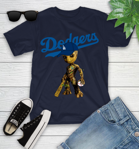 MLB Los Angeles Dodgers Groot Guardians Of The Galaxy Baseball Youth T-Shirt 3