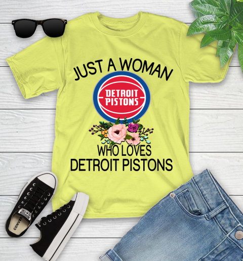 NBA Just A Woman Who Loves Detroit Pistons Basketball Sports Youth T-Shirt 5