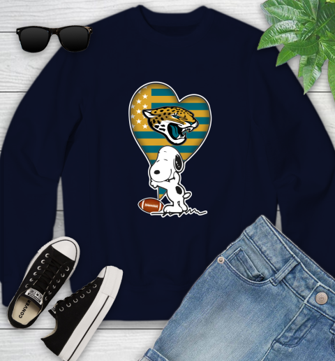 Jacksonville Jaguars NFL Football The Peanuts Movie Adorable Snoopy Youth Sweatshirt 3