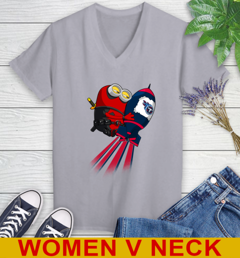 NFL Football Tennessee Titans Deadpool Minion Marvel Shirt Women's V-Neck T-Shirt 4