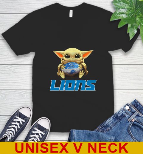 NFL Football Detroit Lions Baby Yoda Star Wars Shirt V-Neck T-Shirt 2