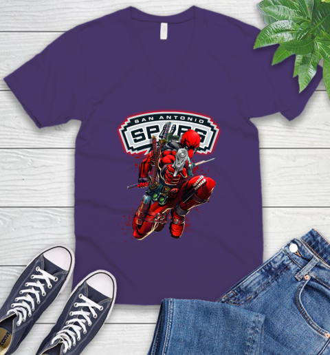 NBA Deadpool Marvel Comics Sports Basketball San Antonio Spurs V-Neck T-Shirt 10