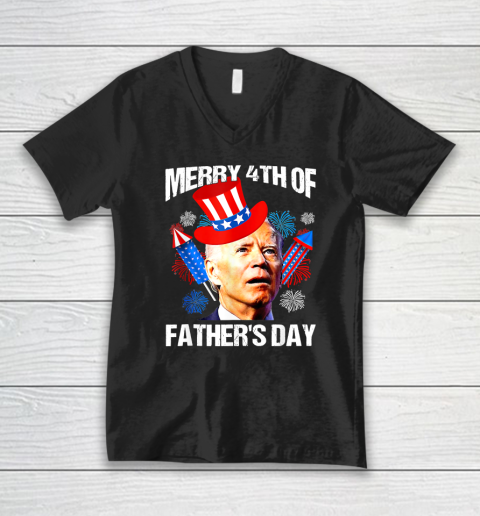 Joe Biden Confused Merry 4th Of Fathers Day Fourth Of July V-Neck T-Shirt