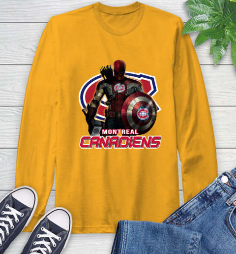 NHL Captain America Thor Spider Man Hawkeye Avengers Endgame Hockey Montreal Canadiens Long Sleeve T-Shirt 3
