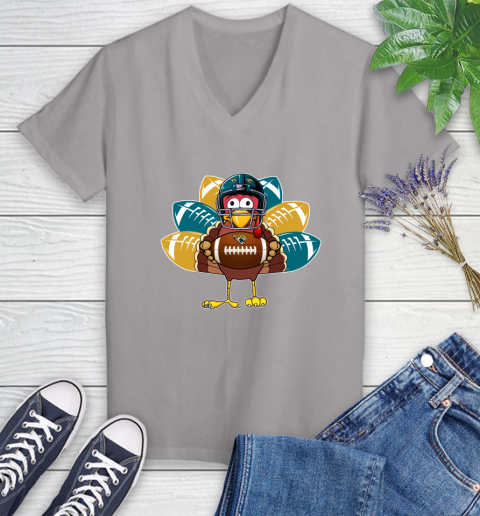 Jacksonville Jaguars Turkey Thanksgiving Day Women's V-Neck T-Shirt 4