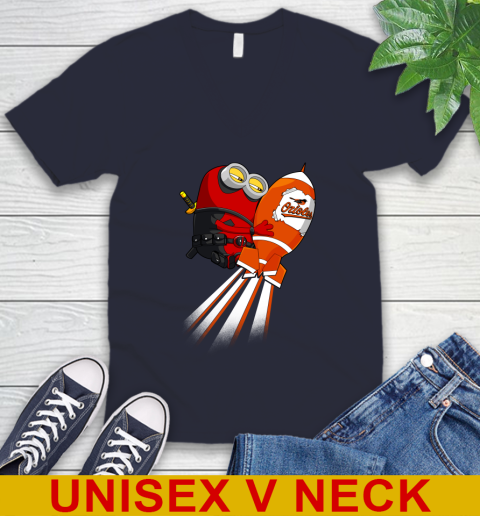 MLB Baseball Baltimore Orioles Deadpool Minion Marvel Shirt V-Neck T-Shirt 2