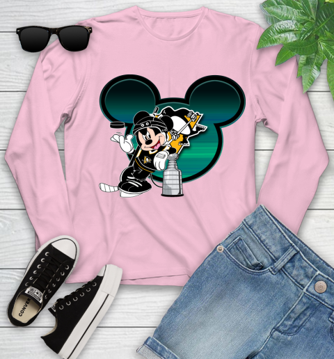 NHL Pittsburgh Penguins Stanley Cup Mickey Mouse Disney Hockey T Shirt Youth Long Sleeve 10