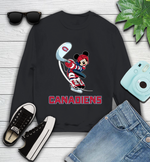 NHL Hockey Montreal Canadiens Cheerful Mickey Mouse Shirt Youth Sweatshirt