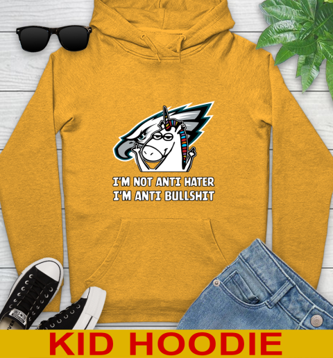 Philadelphia Eagles NFL Football Unicorn I'm Not Anti Hater I'm Anti Bullshit Youth Hoodie 3